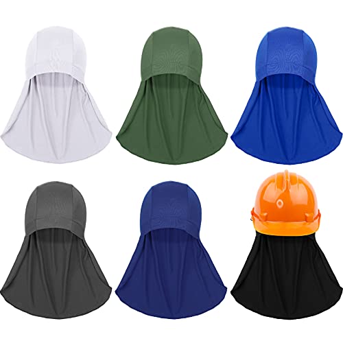 6 Pieces Hard Hat Liner with Neck Shade Cooling Skull Caps Liner Sweat Wicking Cap with Tail Sun Shade for Safety Helmet Accessories Cycling Running Neck Protection Hat