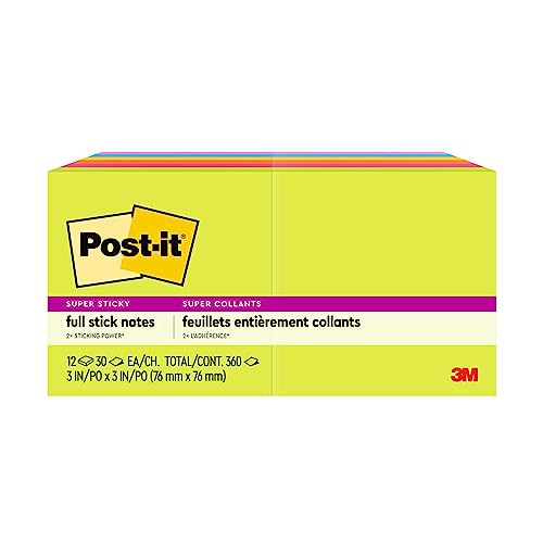 Post-it Super Sticky Full Adhesive Notes Rio de Janeiro 76mm x 76mm F330-12SSAU (Pack of 12)