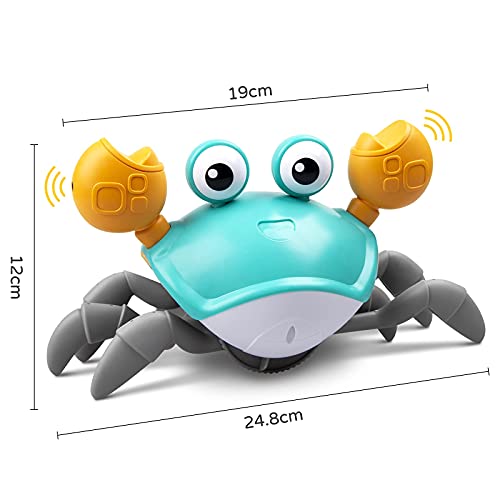 ZONICE Green Crawling Crab Baby Toy with Music and LED Light Up for Kids, Toddler Interactive Learning Development Toy with Automatically Avoid Obstacles,Build in Rechargeable Battery