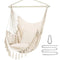 Y-STOP Hammock Chair Hanging Rope Swing, Max 330 Lbs, 2 Cushions Included, Large Macrame Hanging Chair with Pocket, Quality Cotton Weave for Superior Comfort, Durability, Beige