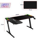 L Shaped Gaming Desk with Leg Light Computer Desk Home Office Workstation Racer Gaming Table Desktop Carbon Fiber USB Wireless Charger Black 140CM