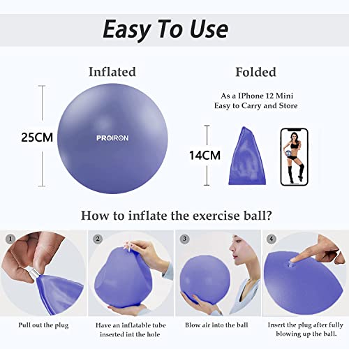 PROIRON Pilates Ball 25cm Mini Ball Small Exercise Ball for for Pilates, Yoga, Core Training, Physical Therapy, Balance, Stability, Stretching - Purple