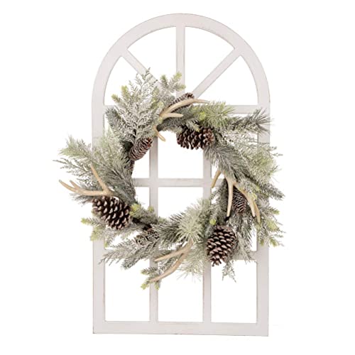 glitzhome Window Frame Wall décor Rustic Arch Wooden Window Pane Country Farmhouse Decorations 36" H x 20" L