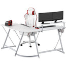 SHW Gaming L-Shaped Computer Desk with Monitor Stand, White