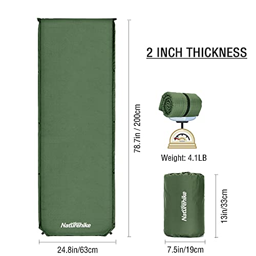 Naturehike Self Inflating Sleeping Pad - 5cm Thick Durable Camping Mattress Connectable with Multiple Lightweight Sleeping Mats for Backpacking, Tent, Hammock, Hiking, Couple, and Family Camping