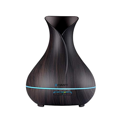 Devanti Aroma Diffuser, 400ml Air Humidifier Purifier Essential Oils Car Freshener Vaporizer Aromatherapy Diffusers Scent Booster Home Office Bedroom Humidifiers Steam, 7 Led Light Dark Wood