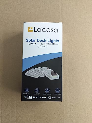 Lacasa Solar Deck Lights, 4 Pack 30LM LED Dock Lights Warm White 2700K, Outdoor Solar Powered Step Lights Light up All Night IP68 Waterproof Auto ON/Off for Garden Stairs Driveway Pathway Lighting