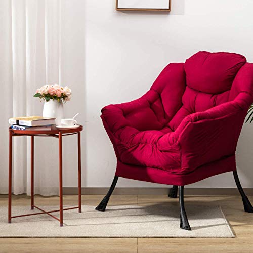 AcozyHom Modern Fabric Large Lazy Chair, Accent Oversized Comfy Reading Chair, Thick Padded Cozy Lounge Chair with Armrest, Steel Frame Leisure Sofa Chair for Living Room, Bedroom, Dorm, Burgundy