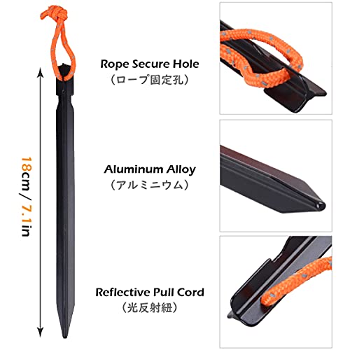 TRIWONDER Aluminum Tent Stakes Pegs & Reflective Guylines with Tent Cord Tensioners for Camping, Hiking, Backpacking (Orange)