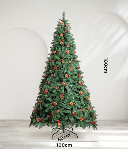 Mazam Christmas Tree 1.8M 6FT Xmas Tree Green Decorations with LED Light and Pine Cones