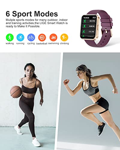 LIGE Smart Watch for Women Bluetooth Call Answering,1.69'' HD DIY Fitness Tracker with 24/7 Heart Rate Sleep Monitor Step Counter, 5ATM Waterproof Women's Smart Watches for Android iOS Bordeaux
