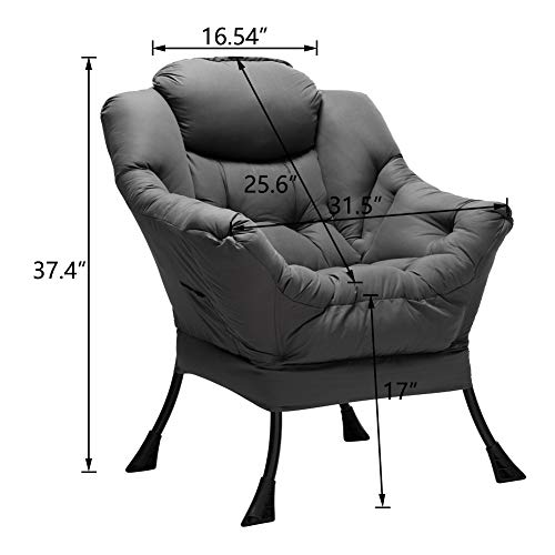 HollyHOME Modern Fabric Large Lazy Chair, Accent Oversized Comfy Reading Chair, Thick Padded Cozy Lounge Chair with Armrest, Steel Frame Leisure Sofa Chair for Living Room, Bedroom, Dorm, Dark Grey