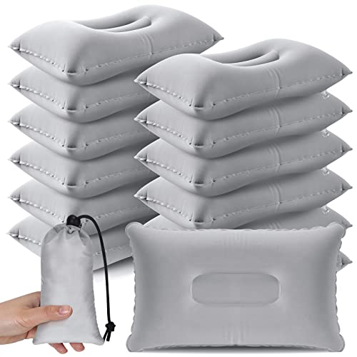 Qunclay 12 Pack Camping Pillow with Storage Bags Ultralight Comfortable Inflatable Pillow Blow up Compact Lightweight Beach Pillow for Summer Hiking Camp Travel Backpacking Sleeping, Gray