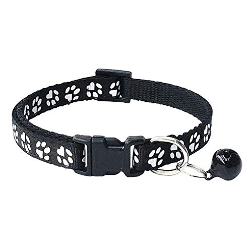 CHBORCHICEN 2-Pack Reflective & Footprint Small Pet Dog Cat Regular Collar with Bell Buckle Adjustable Polyester Cat Dog Collar or Seatbelts (Small, Black)