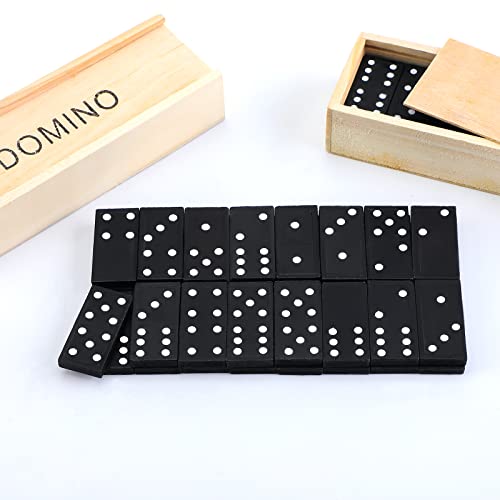 Hungdao 24 Pack Mini Wooden Dominoes Bulk Set Miniature Classic Board Games Wooden Travel Box Educational Toys for Teens and Adults with Brown Wood Case