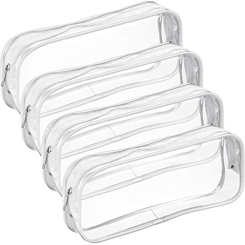 Tatuo 4 Pieces Clear PVC Zipper Pen Pencil Case, Big Capacity Pencil Bag Makeup Pouch Students Stationery (White)