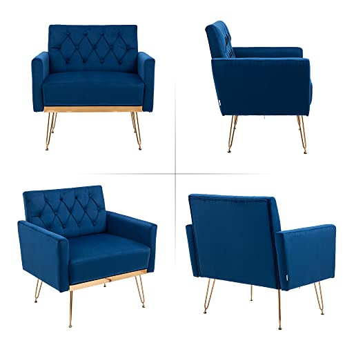 Olela Accent Chair Set of 2,Velvet Armchair Single Sofa Modern Tufted Upholstered Side Reading Chairs with Arm and Gold Metal Leg for Living Room Bedroom Club Nursery Office Decorate(2, Navy)