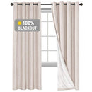 Smarcute 100% Blackout Curtains for Bedroom/Living Textured Linen Look Thermal Insulated Blockout Window Curtain Draperies with White Backing (Sold Pair, Each Piece W132cm x D213cm, Natural)