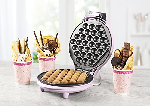 Bestron Bubble Waffle Iron, Waffle Maker for Bubble Waffles for Filling with Ice, Chocolate or Fruit, with Baking Light and Non-Stick Coating, 700 Watt, Colour: Pink