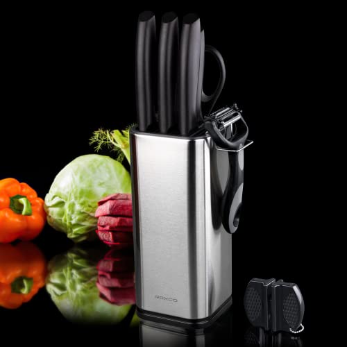 RAXCO Knife Set,10-in-1 Knife Sets for Kitchen with Block,Kitchen Knife Set with Small Knife Block & Sharpener, Knives Set for Kitchen Perfect for Small Kitchen