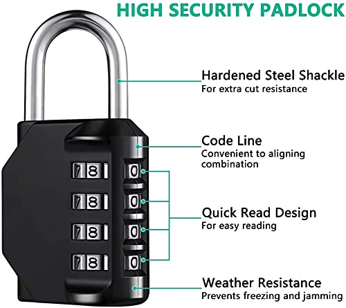 HOMIEST 2 Pack Combination Lock 4 Digit Outdoor Waterproof Padlock for School Gym Locker, Sports Locker, Fence, Toolbox, Gate, Case, Hasp Storage (Black)