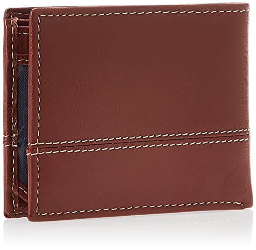 Timberland Men's Leather Passcase Wallet Trifold Wallet Hybrid, Cognac, One size
