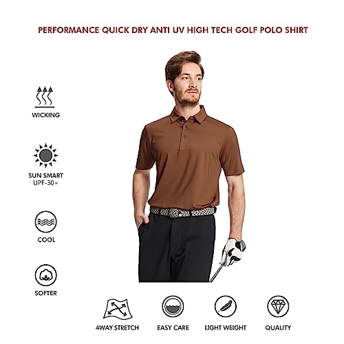 Mens Polo Shirts Short Sleeve Casual Solid Stylish Dry Fit Performance Designed Collared Golf Polo Shirts for Men, Brown, X-Large