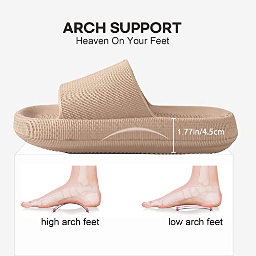 LongBay Cloud Slides for Women and Men, Comfy Pillow Slipper Shower Sandals Shoes with Arch Support for Pool Beach Home Indoor Outdoor Use, 9-10women/7.5-8.5men, Brown