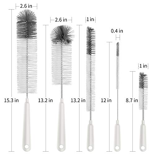 MR.SIGA 5 Pack Bottle Brush Cleaning Set with Storage Holder, Cleaning Brushes for Long Narrow Neck Bottles, Water Bottles, Baby Bottles, Tumblers, Drinking Glasses, Strews