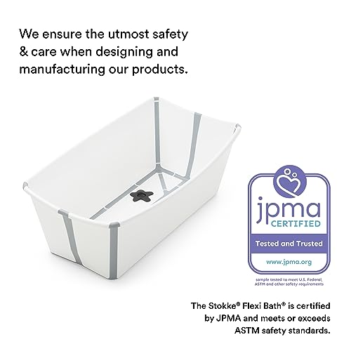 Stokke Flexi Bath X-Large, White - Spacious Foldable Baby Bathtub - Lightweight & Easy to Store - Convenient to Use at Home or Traveling - Best for Ages 0-6