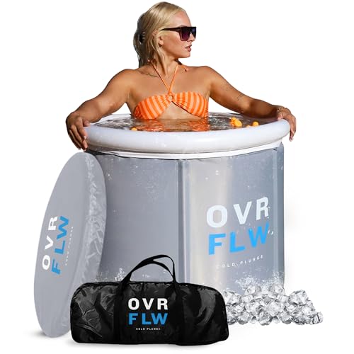 OVRFLW's Cold Plunge Tub: Portable & Insulated Ice Bath for Athletes – Ultimate Outdoor/Indoor Ice Bath + Drain & Cover - Specialized for Physical Therapy, Muscle Recovery (Gray)