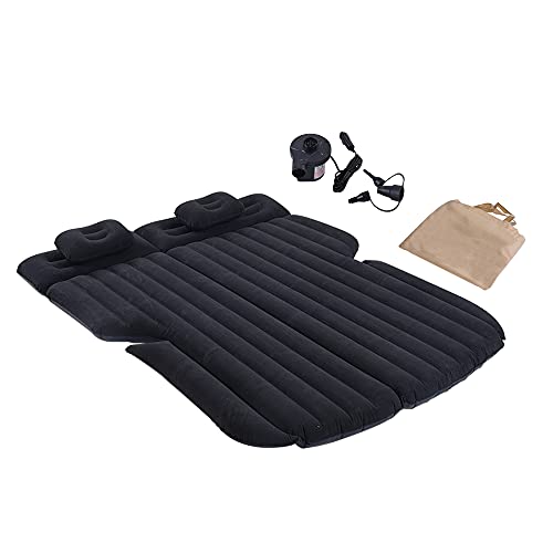 SUV Air Mattress, Car Bed with Electric Air Pump, Inflatable Car Mattress for Back Seat, Flocking Surface Home Sleeping Pad(Black)