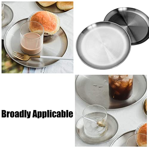 WANBY Stainless Steel Plates Metal Lightweight Steel Plate Unbreakable Dinner Dishes Plates Set Non-Toxin Dishwasher Safe BPA Free and Healthy (4 Pcs)