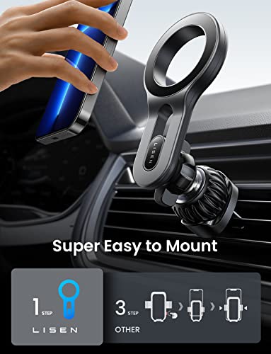 LISEN for MagSafe Magnetic Phone Holder Car Mount, Phone Mount Holder for Car Vent Magnetic [Easily Install] Hands Free iPhone Car Holder Mount Fit for iPhone 15 14 13 Pro Plus Max Mini MagSafe Cases