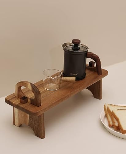 ZENFUN Acacia Wooden Board on Stand, Detachable Raised Serving Tray Cheese Platter Countertop Shelf Organizer for Charcuterie, Home Decor, Outdoor Picnic, Double-Handle, 16.5 x 5.5 x 6.7 inches
