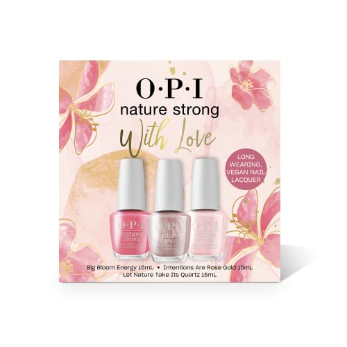 OPI NATURE STRONG Vegan Nail Polish, Natural Origin, Cruelty-Free Nail Lacquer - Trio Gift Set (Big Bloom Energy, Let Nature Take It's Quartz, Intentions Are Rose Gold)