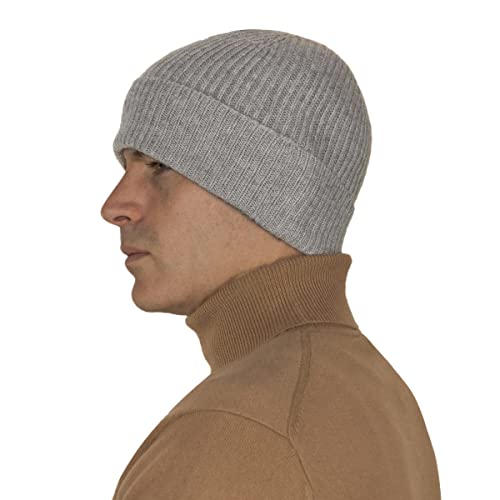 100% Cashmere Unisex Beanie Hat, Grey