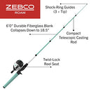 Zebco Roam Spincast Reel and Telescopic Fishing Rod Combo, Extendable 18.5-Inch to 6-Foot Telescopic Fishing Pole with ComfortGrip Rod Handle, Quickset Anti-Reverse Fishing Reel, Seafoam