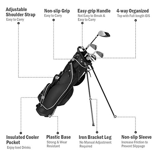 Costway Black Golf Stand Bag Club w/4 Way Divider Cart Bag Travel Bag Light Weight Executive Course