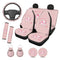 ZPINXIGN Strawberry Cow Seat Cover with Steering Wheel Cover Cute Car Seat Cover Full Set for Women Pink Car Accessories Bench Seat Cover for Truck,Seat Belt Strap Pad,Car Coasters,Keychains