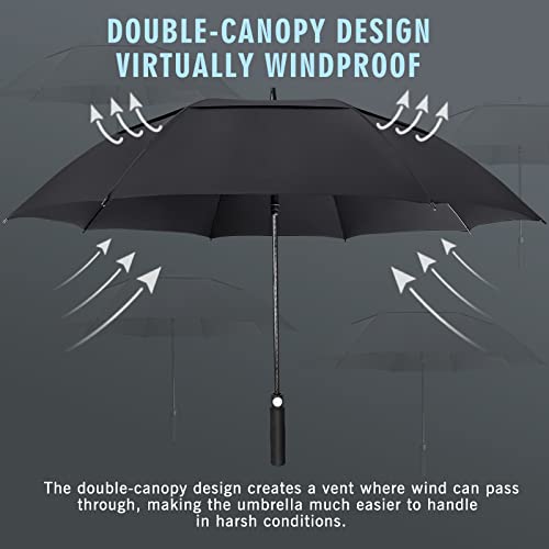 ZOMAKE Golf Umbrella 51/54/62/68 Inch, Large Windproof Umbrellas Automatic Open Oversize Rain Umbrella with Double Canopy for Men - Vented Stick Umbrellas (Black, 62 Inch)