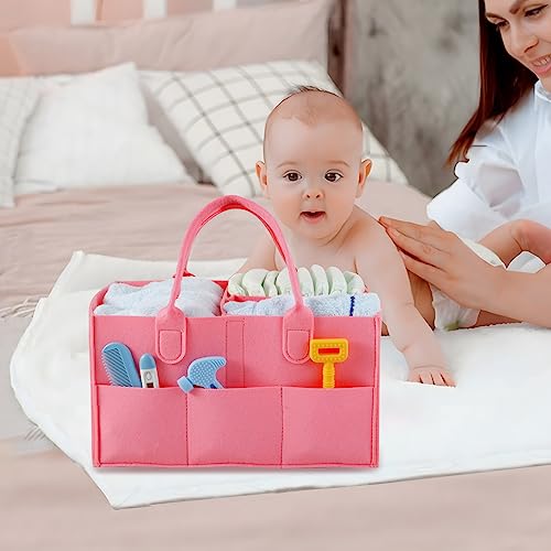 PandaEar Baby Diaper Caddy Organizer, Portable Diaper Holder Organizer Nursery Storage Basket for Wipes & baby stuff, Collapsible Baby Organizer with Divided Design (Pink)