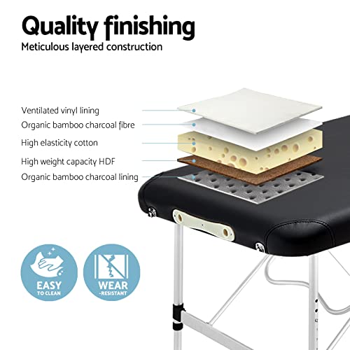 Zenses Massage Table 75cm Portable 2 Fold Aluminium Beauty Bed Black