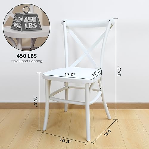 Memobarco Assembled Dining Chairs Set of 2, 450lbs Commercial Grade Farmhouse Side Chair, Heavy Duty X-Back Restaurant Chair, Cross Back Stacking Chairs for Bistro, Cafe, Banquet, Hotel - White