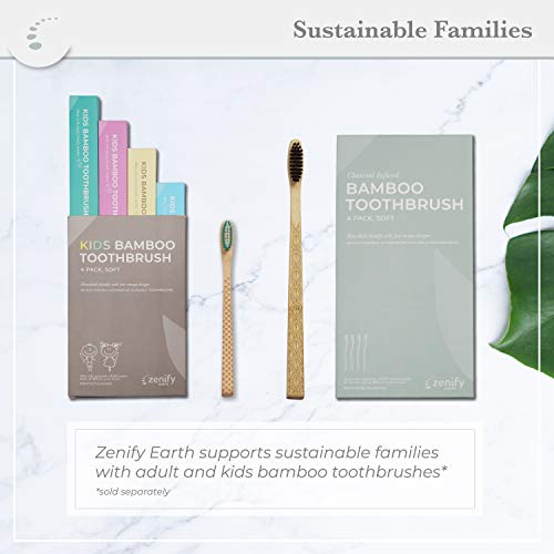 Zenify Earth Bamboo Toothbrush Adult (Set of 4) - Charcoal Infused Soft BPA Free Bristles - Biodegradable Handle - Australian Owned