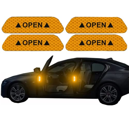 4PCS/Set Car Door Stickers Universal Safety Warning Mark Open High Reflective Tape - Bike Helmet Sticker - Car Motorcycle Accessories Exterior - Night Visibility Safety Sign Tape (Yellow)