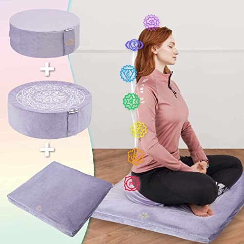 Deluxe Meditation Pillow - Portable Floor Cushion Seating for Adults -  Premium Yoga Bolster - Third Eye Purple (16 inches)