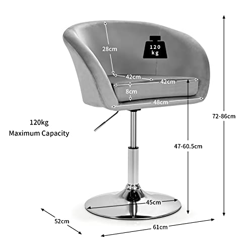 Giantex Velvet Vanity Chair, Height Adjustable Bar Stool, Swivel Makeup Stool, Modern Armchair w/Round Tufted Back & Metal Base for Living Room, Bedroom & Office, Grey