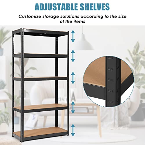 Giantex Storage Rack Shelving Unit, Storage Shelf Steel Garage Utility Rack w/5 Adjustable Shelves, Heavy Duty Display Stand for Books Kitchenware, Tools Bolt-Free Assembly, 75 x 30 x 148.5CM (Black)