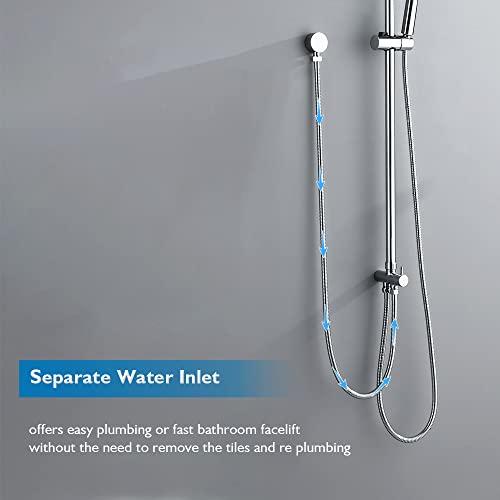 Decaura WELS Twin Hose Shower System 9" Rain Shower Head Set Sliding Rail 3-Mode Handheld Shower Head 2 in 1 Set (Round Head Chrome)